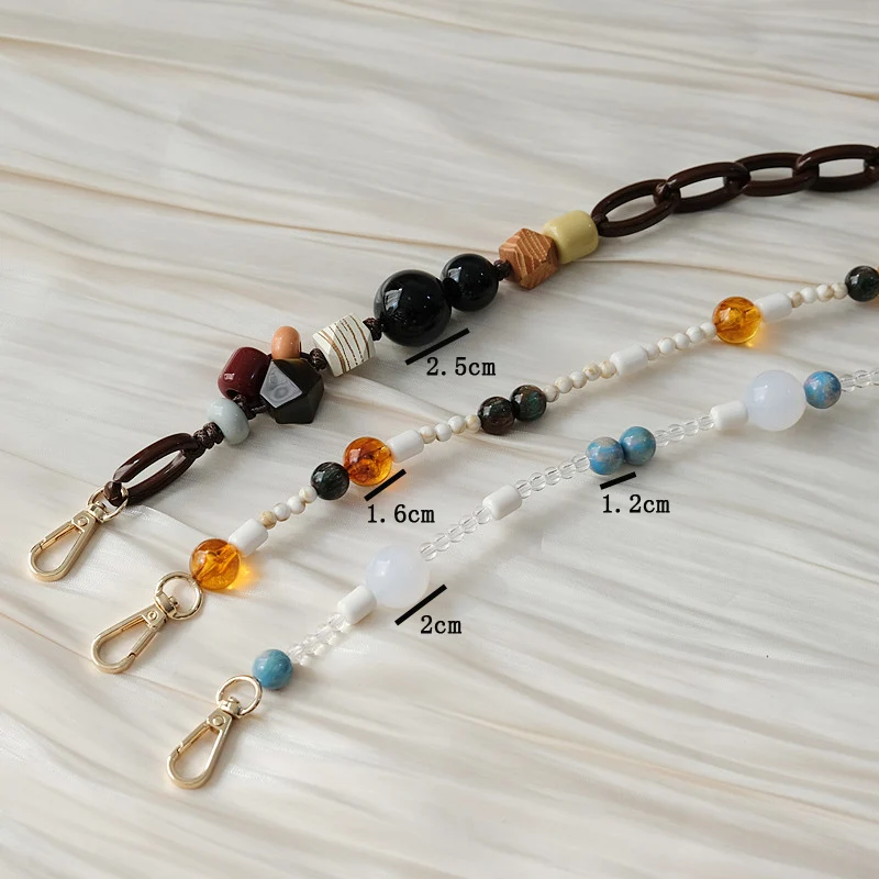 New Phone Accessory Cellphone Chain Anti Lost Universal Amber Beaded Lanyard Shoulder Neck Crossbody SmartPhone Strap Case Chain