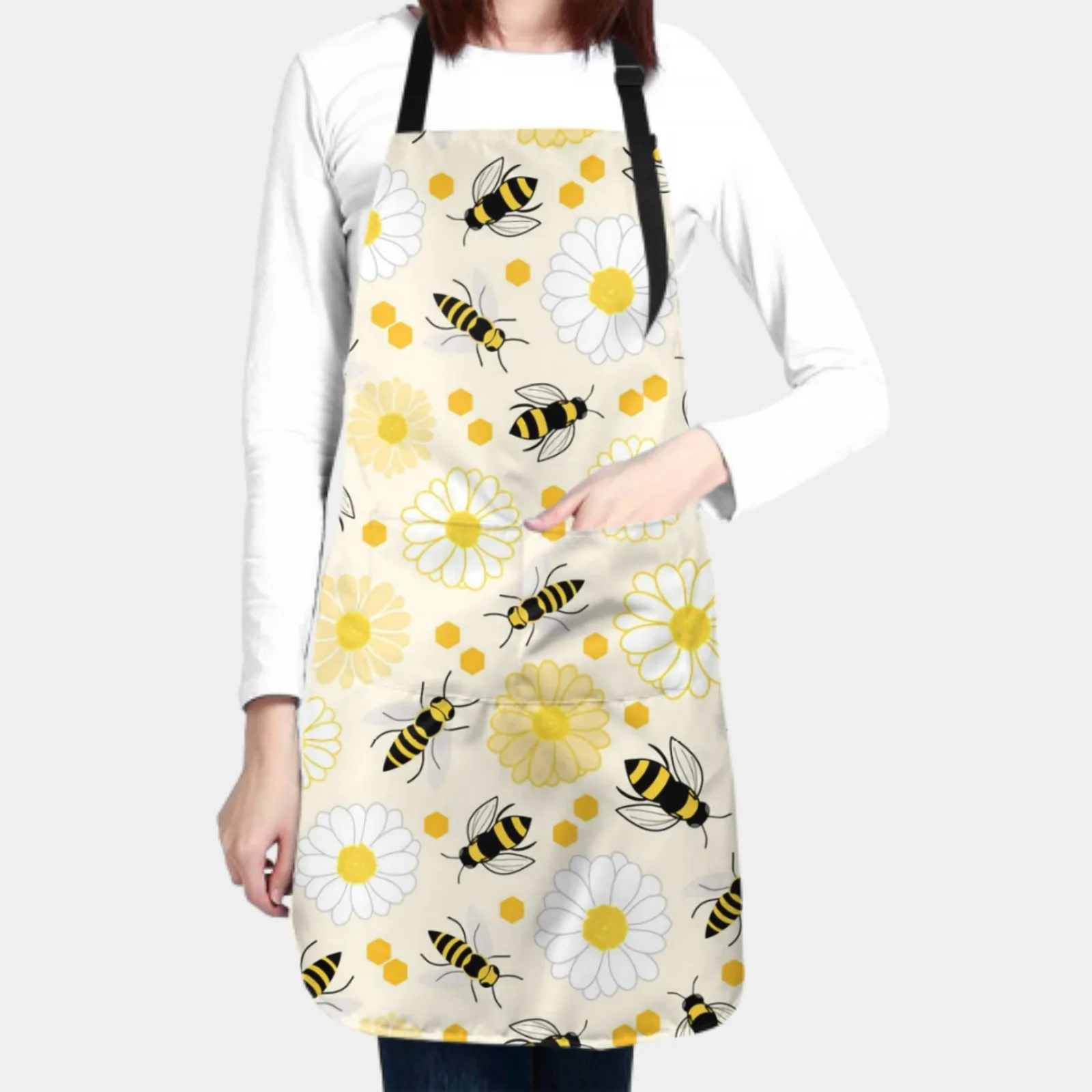 Seamless Vector Waterproof Apron with 2 Pockets Kitchen Chef Aprons Bibs for Grooming Cooking Baking Painting Gardening