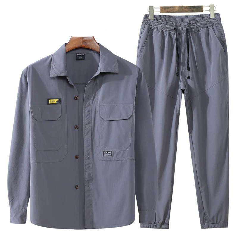 

Летний мужской рабочий комплект-карго: рубашка с длинным рукавом и брюки-джоггеры, дышащий походный костюм из двух предметов