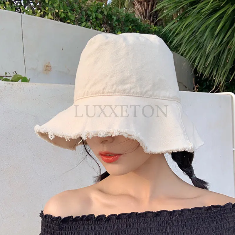 Summer Tassel Brim Bucket Hat Women Cotton Portable Foldable Beach Tourism Cap Ladies Outdoor Panama Caps Sun Hats