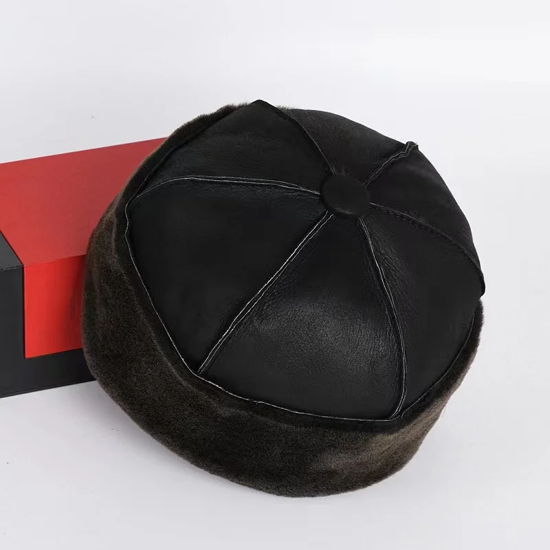 Winter Warm Fur Hat Men Women 100% Fur One Soft Watermelon Bonnet Female Fleece Portable Windproof Beanie Male Wool Bomber Caps