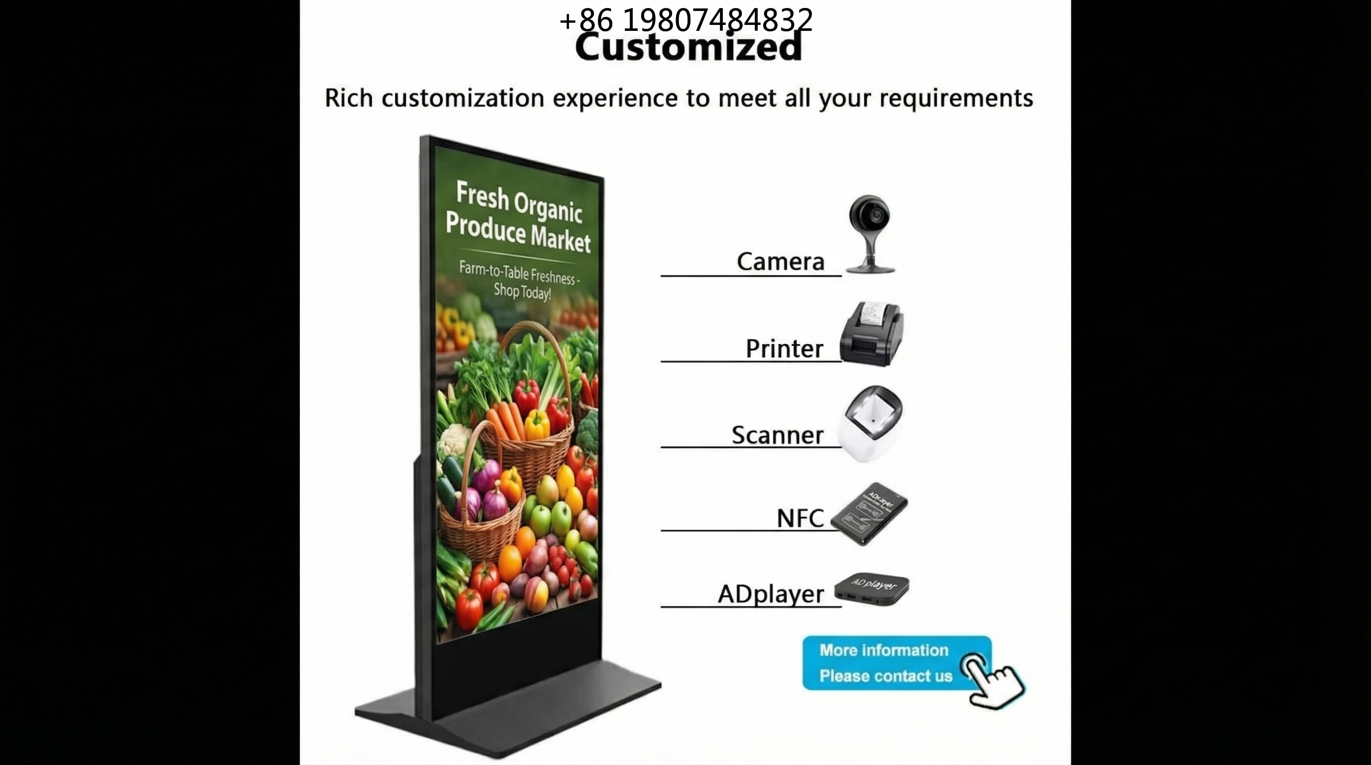 Video Totem Easy Install Digital  LCD Airport Display Portable Stand for Shopping Mall