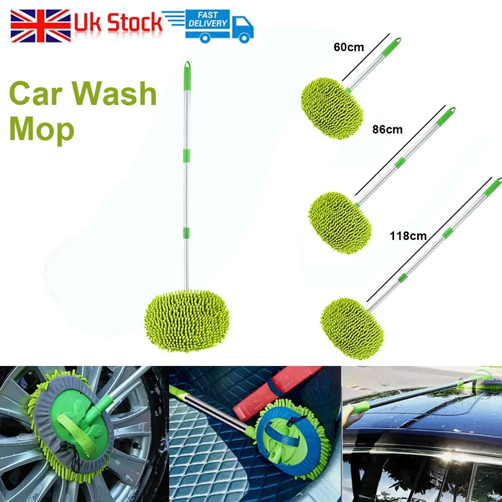 Car Wash Mop Head Microfibre Telescopic Cleaning Brush Wash Long Handle Cleaner