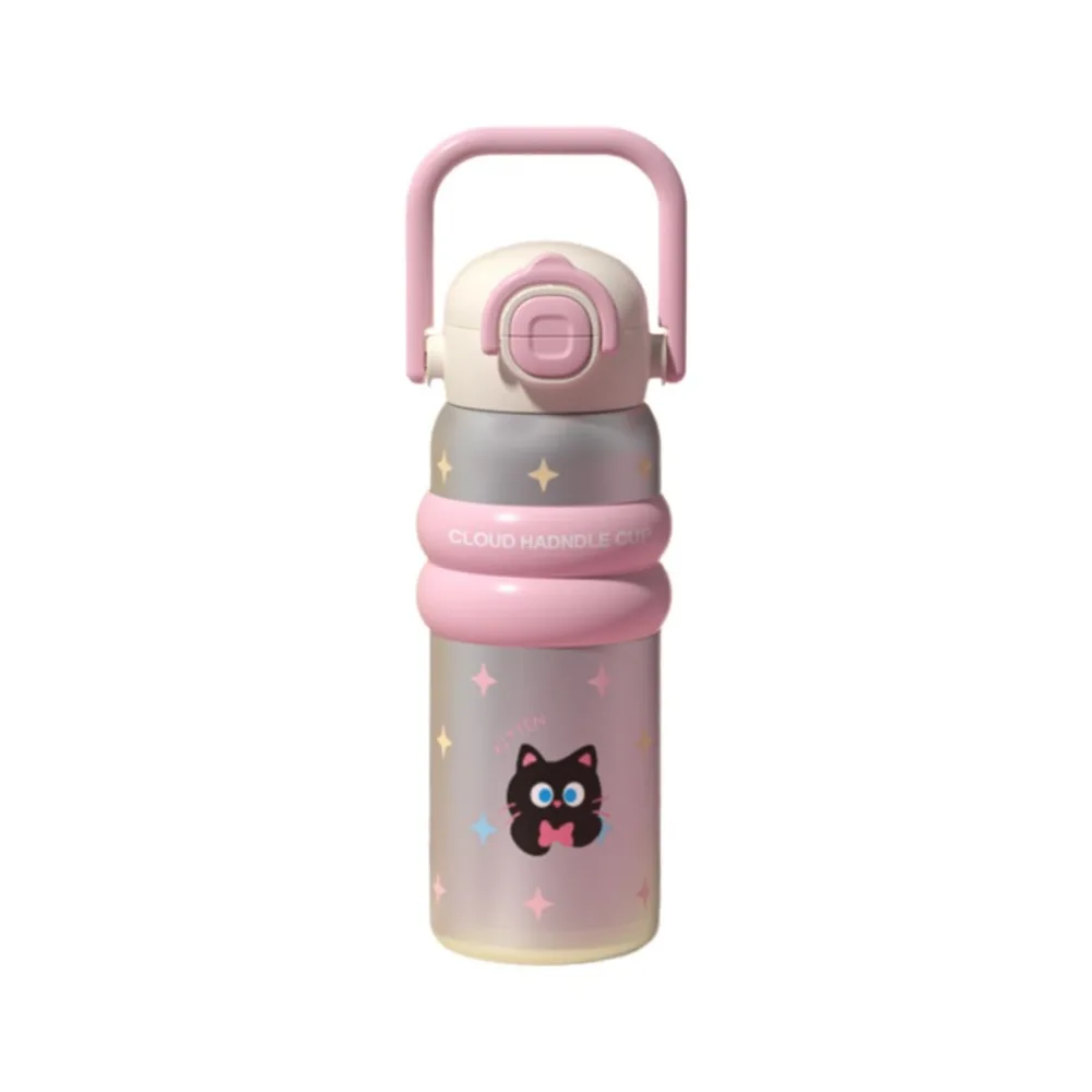 

Unique Portable Handheld Thermos Cup 600ml with Straw Thermos Water Bottle Leak-Proof Cartoon Thermal Bottle Daily Use