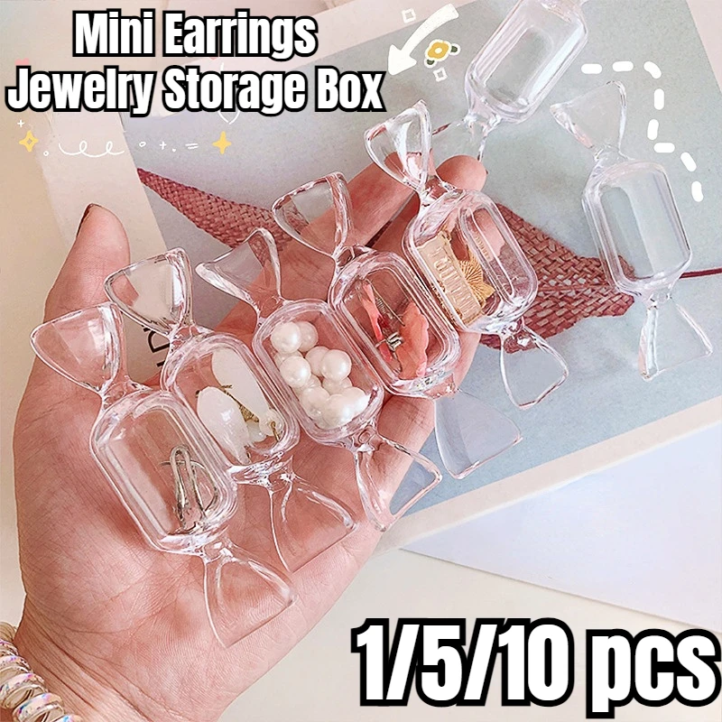 Teen Cute Girls Candy Shape PortableTransparent MakeUp Storage Box Mini Earrings Jewelry Bag Travel Storage Container Organizer
