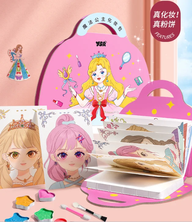 Girls Makeup Toy Set DIY Princess Cosmetics Kit Quiet Sticker Book Birthday Gift for Kids Art Crafts Dress Up Stickers Christmas