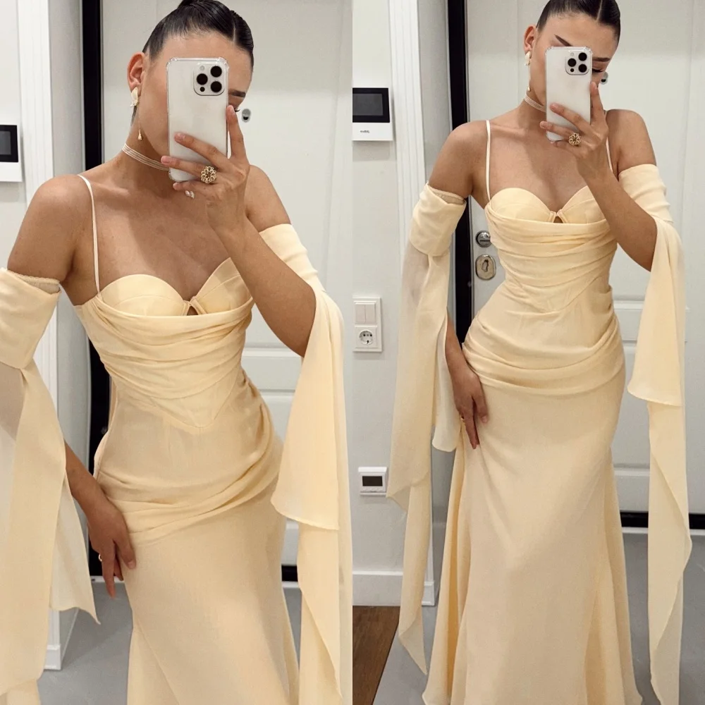 

Customized Exquisite Strapless Shawl Evening Dress High Quality Chiffon Prom Dresses Temperament Chapel Train Party Gowns