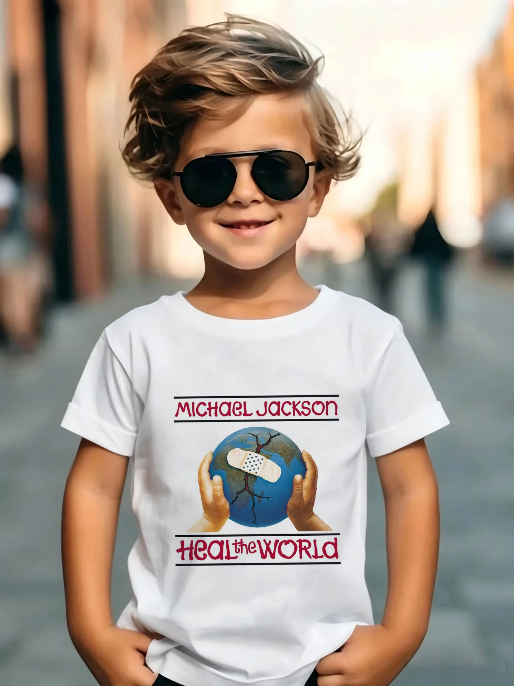Kids Michael Jackson Rock N Roll T-Shirt Children's Fashion Crew Neck Top Summer Casual Clothes for Baby Boys And Girls