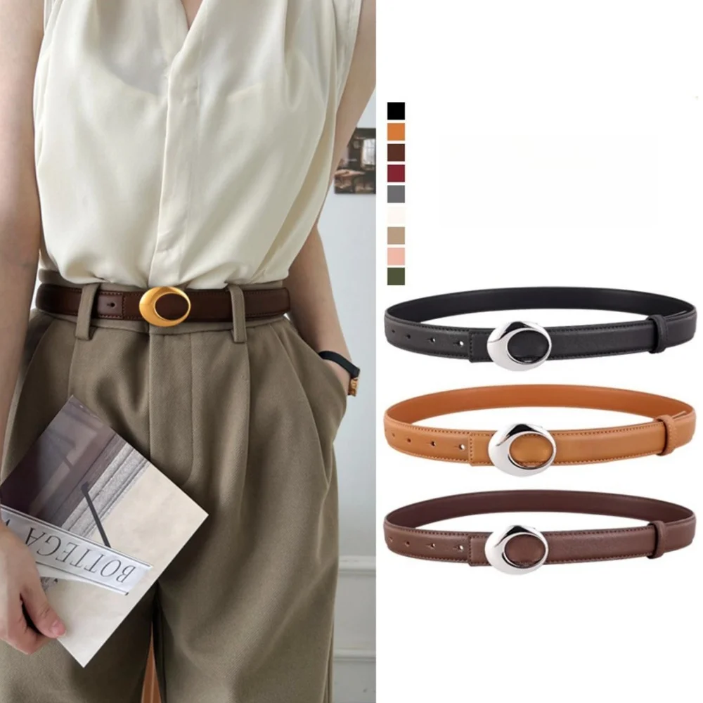 

Women's Genuine Leather Belt Vintage Cowhide Belt with Gold/Silver Round Buckle - Ideal for Daily Wear, Parties, and Gifts