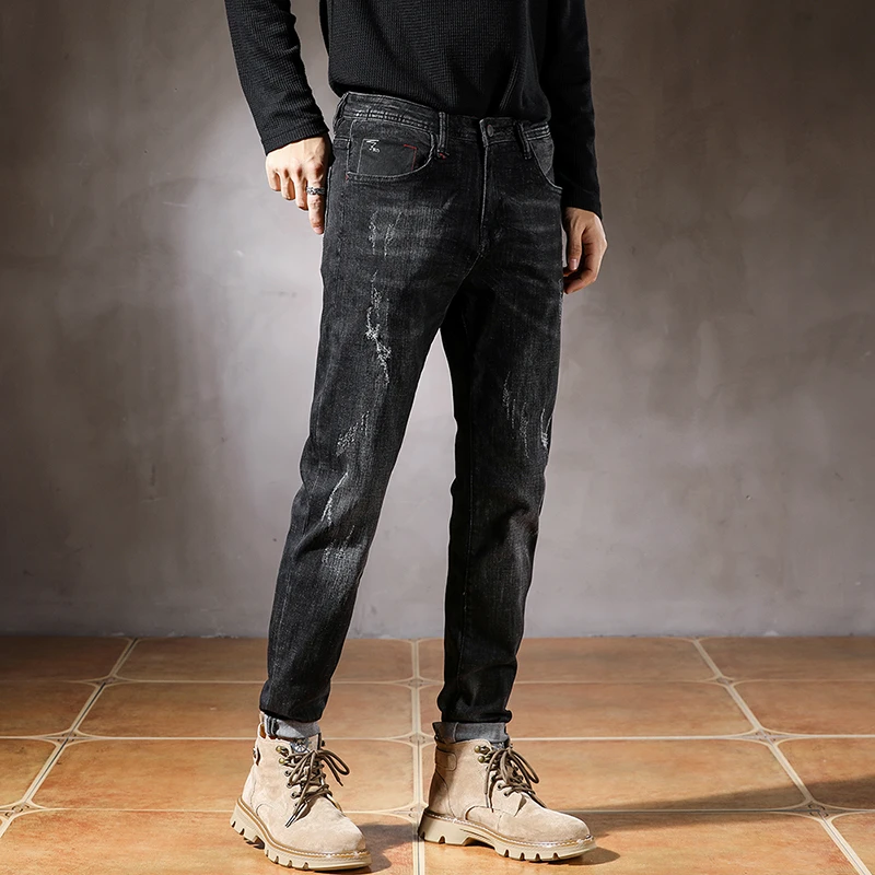 

JXN839 New retro men's Slim small straight personality trend elastic small leg trousers high-end