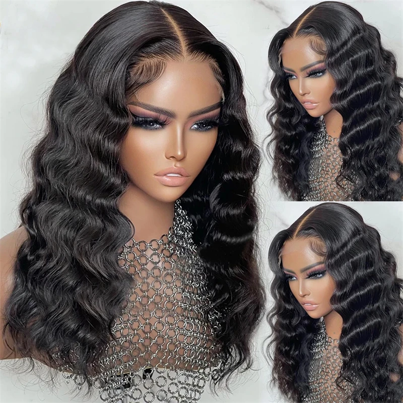 

Natural Black Soft 26“Long Glueles 180Density Deep Wave Lace Front Wig For Women With BabyHair Preplucked Daily Wear