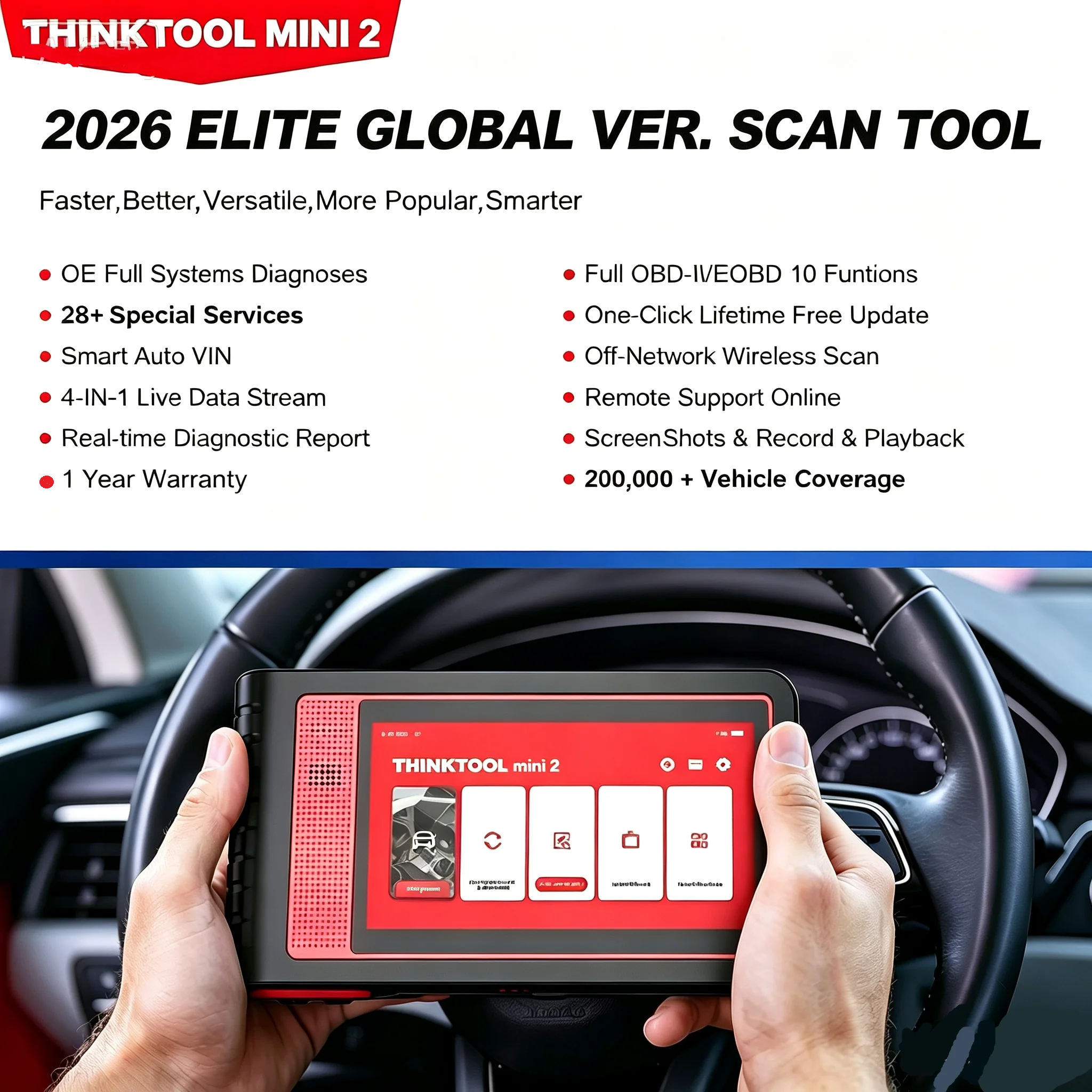 THINKCAR Thinktool Mini 2 CANFD Car Diagnostic Tool OBD2 Scanner Auto VIN Diagnosis Full System 28 Resets Free Code Reader