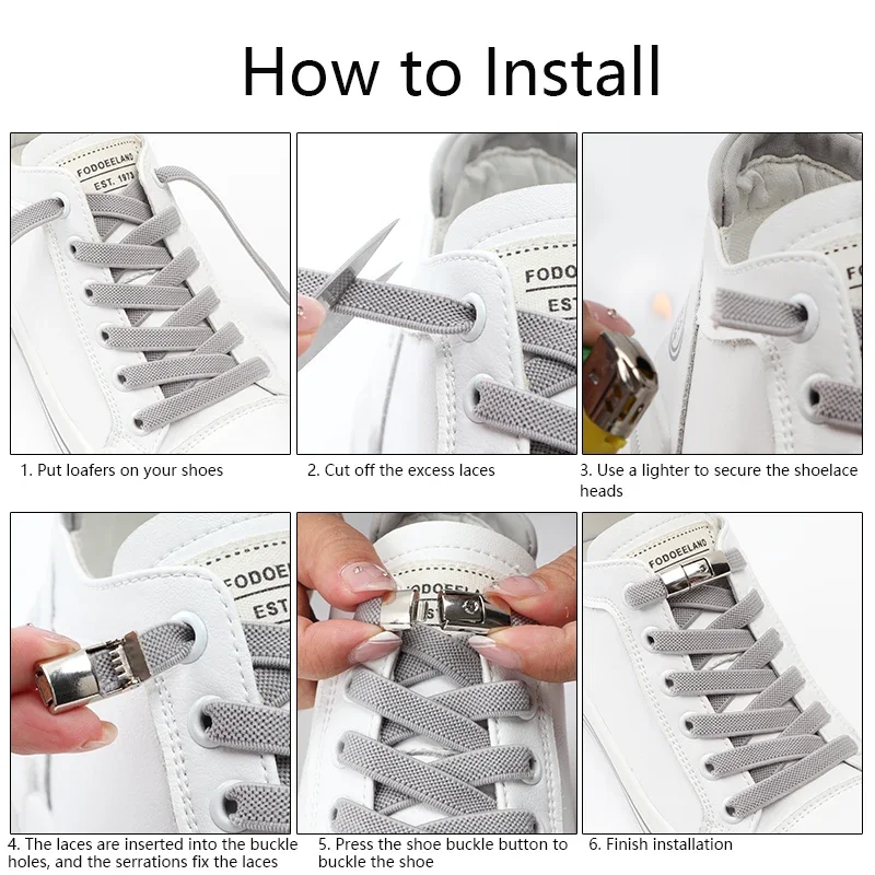 Fivela de metal colorida para crianças e adultos, sem laços, Press Lock, cadarços planos elásticos, sapatilha sem laços