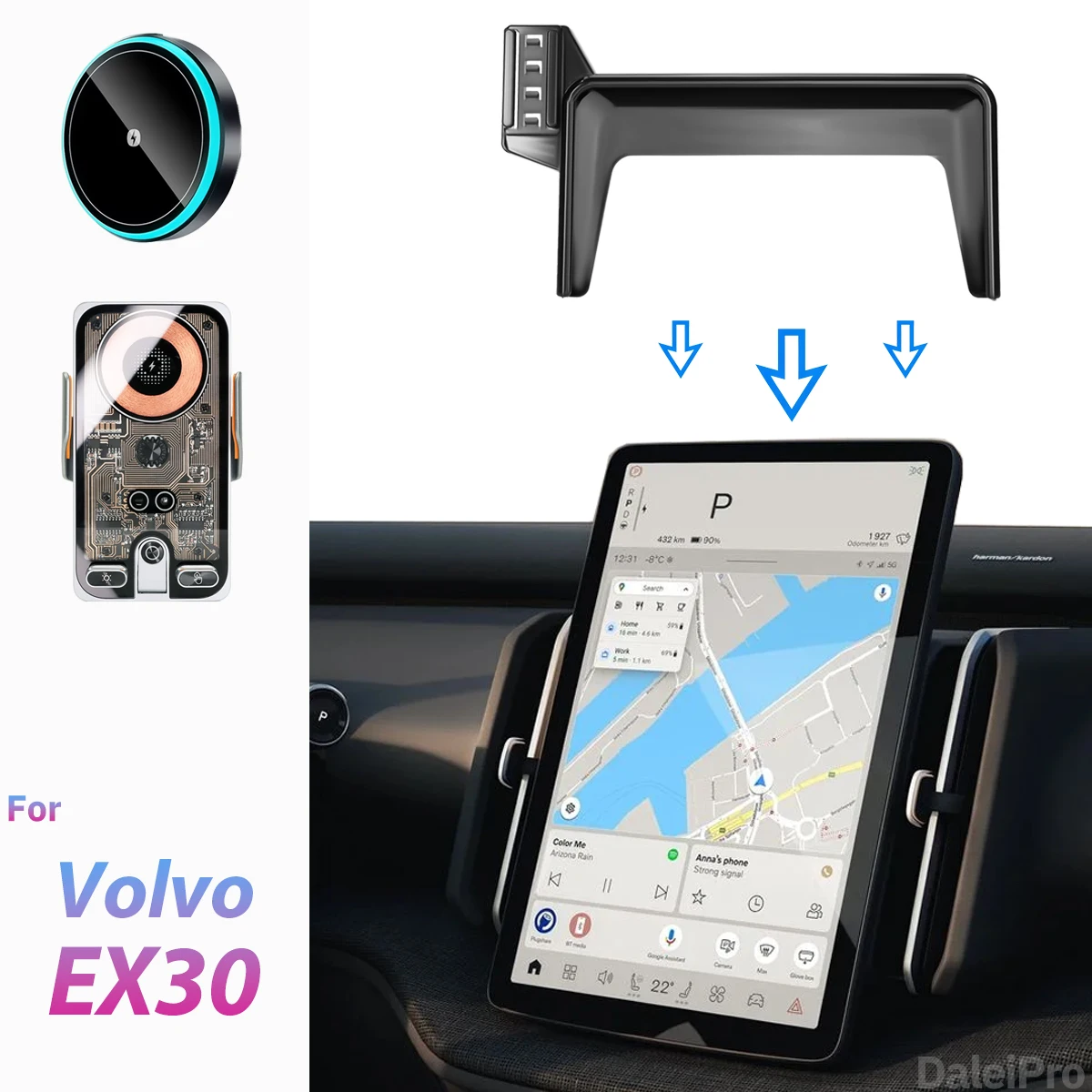 Für Volvo EX30 2025 2026 Auto-Handyhalterung Bildschirm-Fixierclip Kabelloses Ladegerät Maßgeschneiderte Handy-Bildschirmhalterung Zubehör – Detail 1