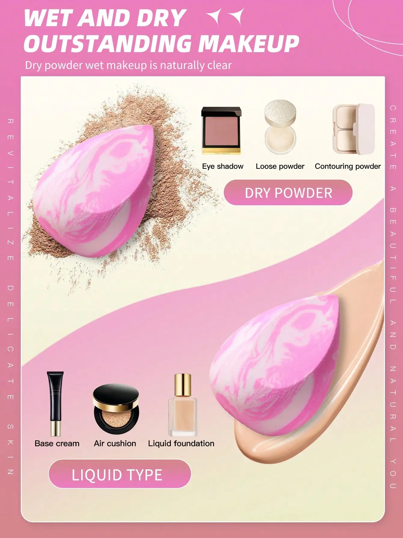 2 Pcs Makeup Sponge Marbling Water-drop Shape Foundation Concealer Sponge Mix Powder Cosmetic Puff Make Up Blender