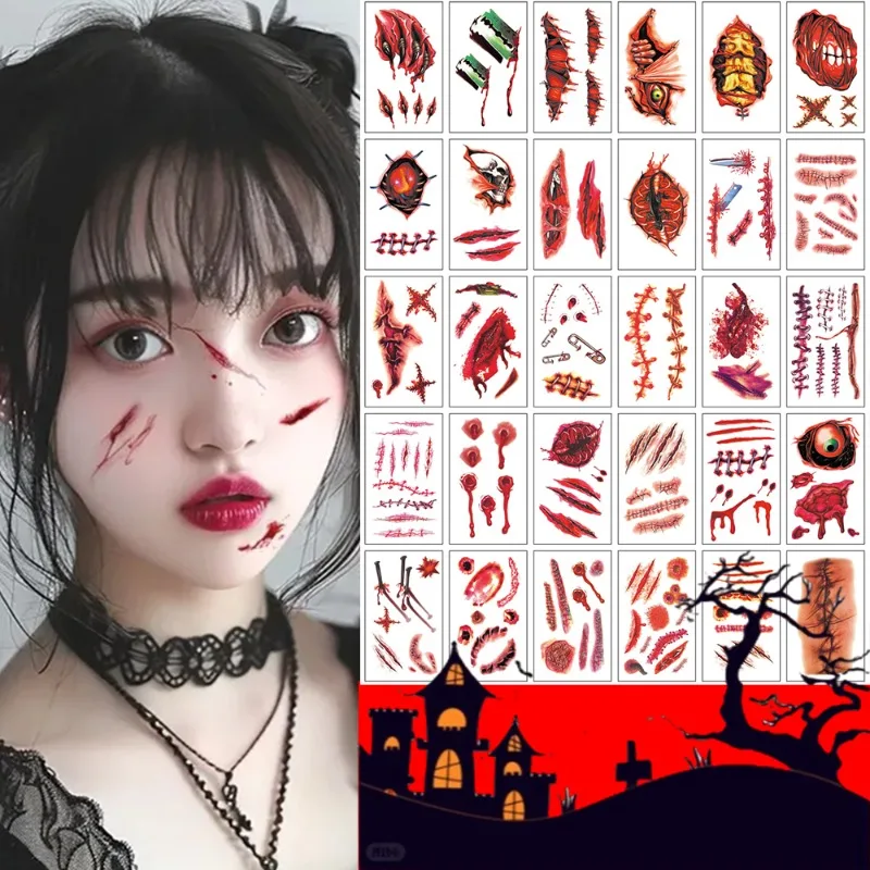 

Хэллоуин ужас шрам татуировка наклейка водостойкая прочная реалистичная кровавый шрам временные татуировки DIY вечерние украшения для боди-арта