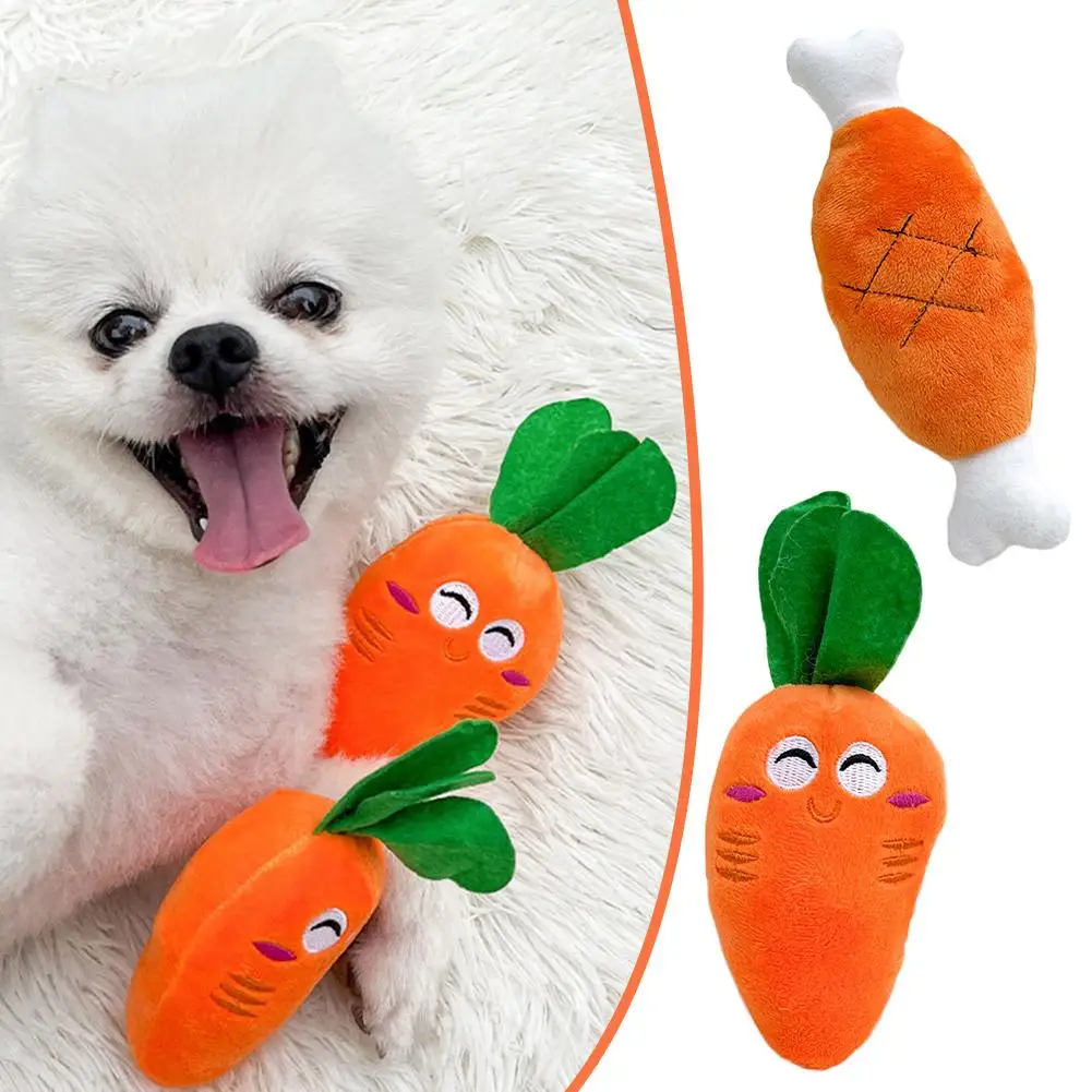 Double Bone Chicken leg carrot plush sound bite toy Vegetable Pet and Cat Carrot Resistant Sound Toy Bite Dog Plush U6U4