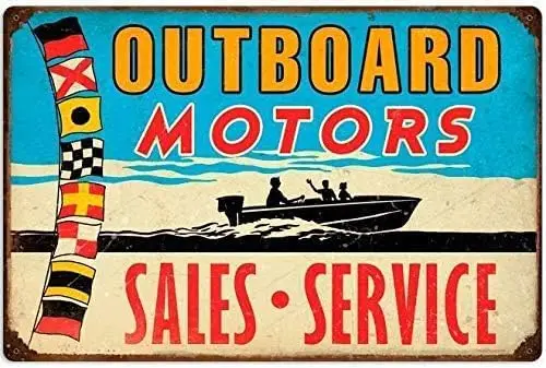 Y1,Metal Sign Wall Decor Poster  inch Outboard Motors Speed Boat Retro Style-aluminum