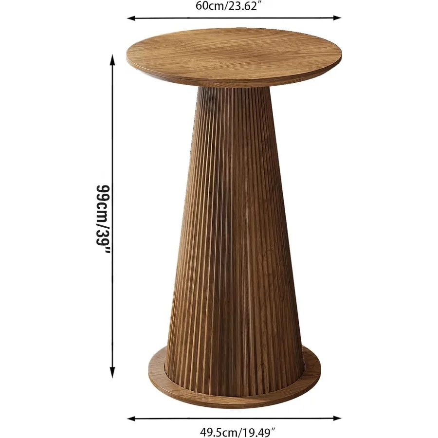 Round Bar Table, 39''H Wood Bistro Pub Table with Fluted Base, Modern Coffee Cocktail Tables for Living Room, Small Space, Waln