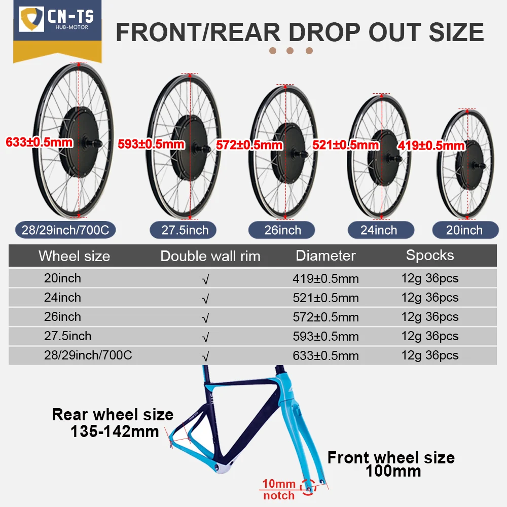 Kit di conversione bici elettrica 48V 2000W 20 26 27.5 700C 28 ruota motore mozzo anteriore posteriore senza spazzole da 29 pollici per Kit di