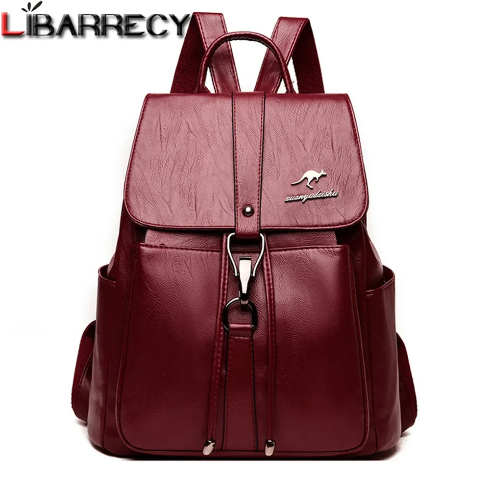 

Women Soft Leather Backpacks Fashion Female Shoulder Bags Sac A Dos Ladies Mochilas String School Travel Bags for Teenage Girls