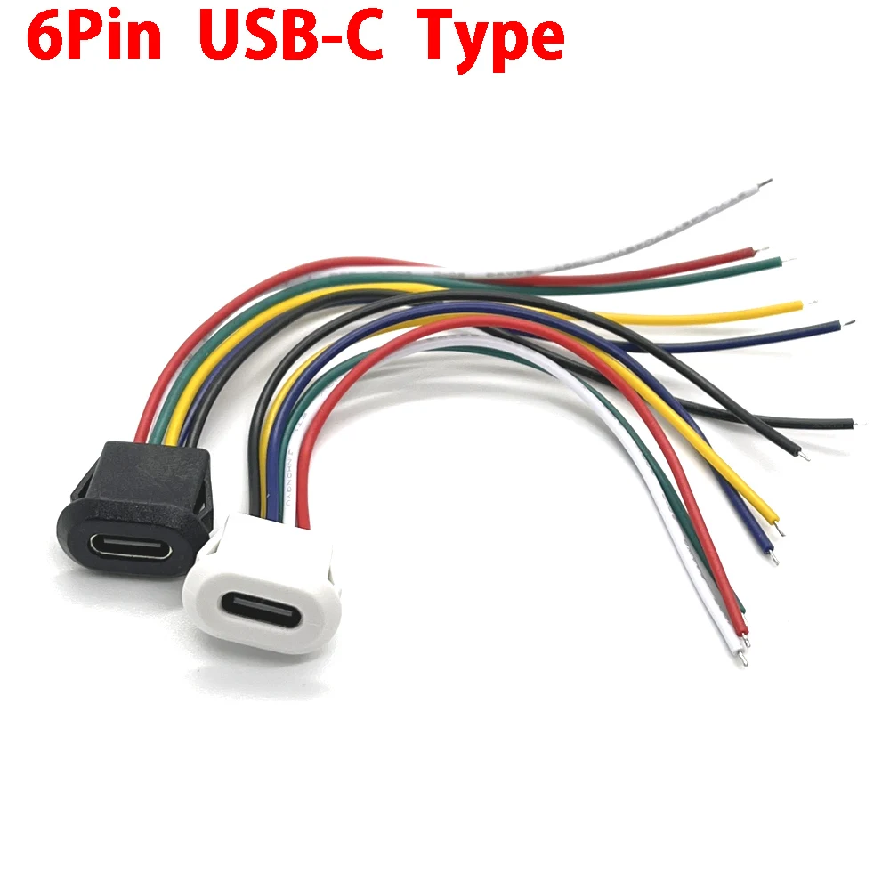 6 Pin Press Type USB Connector Type-C Waterproof with PH 2.0 Female Socket High Current Fast Charging jack port，With data pin