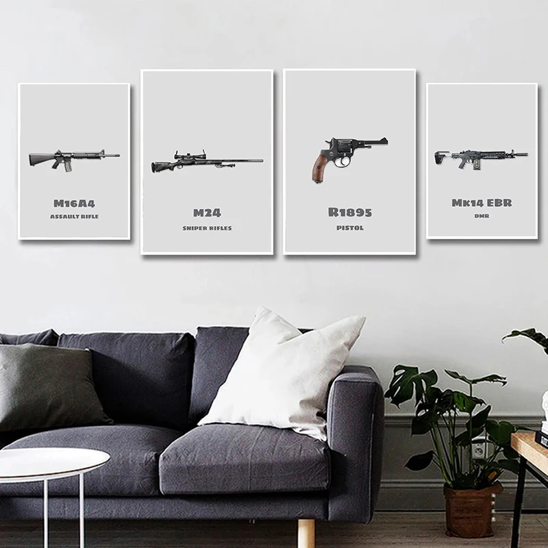 Minimalist Military Weapon Gun Sniper Rifles Pistol DMR Posters Canvas Painting Wall Art Picture For Living Room Home Decor