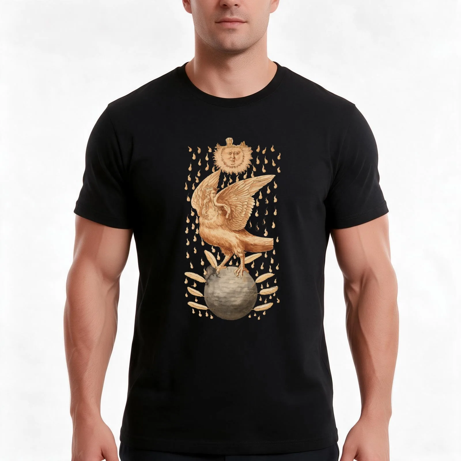 Alchemy Cryptogram Golden Eagle T-Shirt Summer Casual Cotton Tee Oversized Streetwear Tops Vintage Graphic Print 100% Cotton