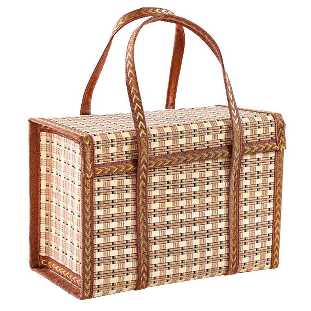 

1pc Woven Fruit Basket Gift Packaging Storage Organizer Handheld Shopping Picnic Egg Packing Basket Carrier Container