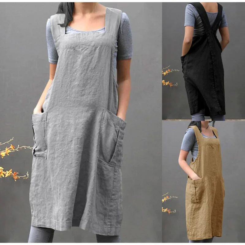 Japanese Style Cotton and Linen Apron Home Solid Color Cross Bandage X-shaped Back Kitchen Cooking Cloth Baking Restaurant