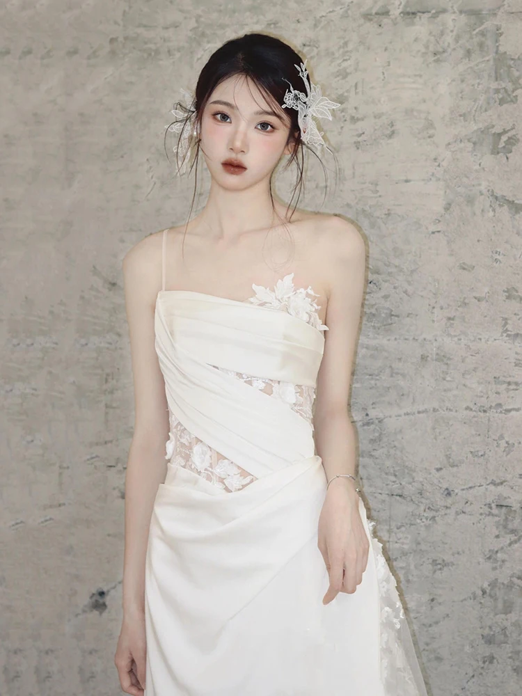 

Ele Lace Bridal Gown with Sa Vintage Sle Wedding Dr for Brides Lightweight Sweep Train Satin Dr for Hotel Indoo...