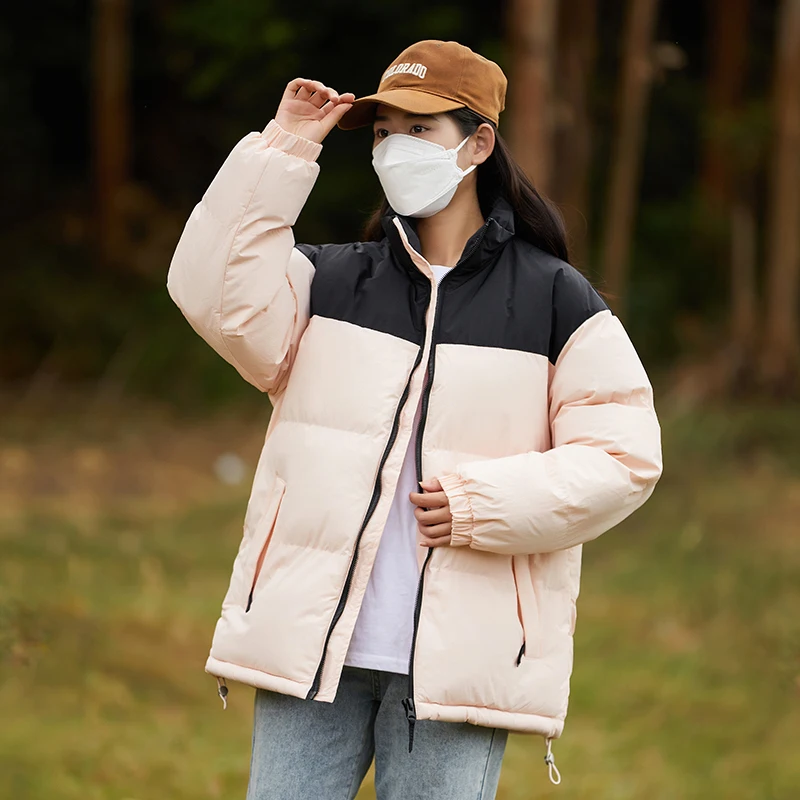 Chaqueta de algodón con cuello levantado para jóvenes, abrigo cálido de lucha de nieve al aire libre, Color bloqueado, suelto, marca de moda, Otoño e Invierno