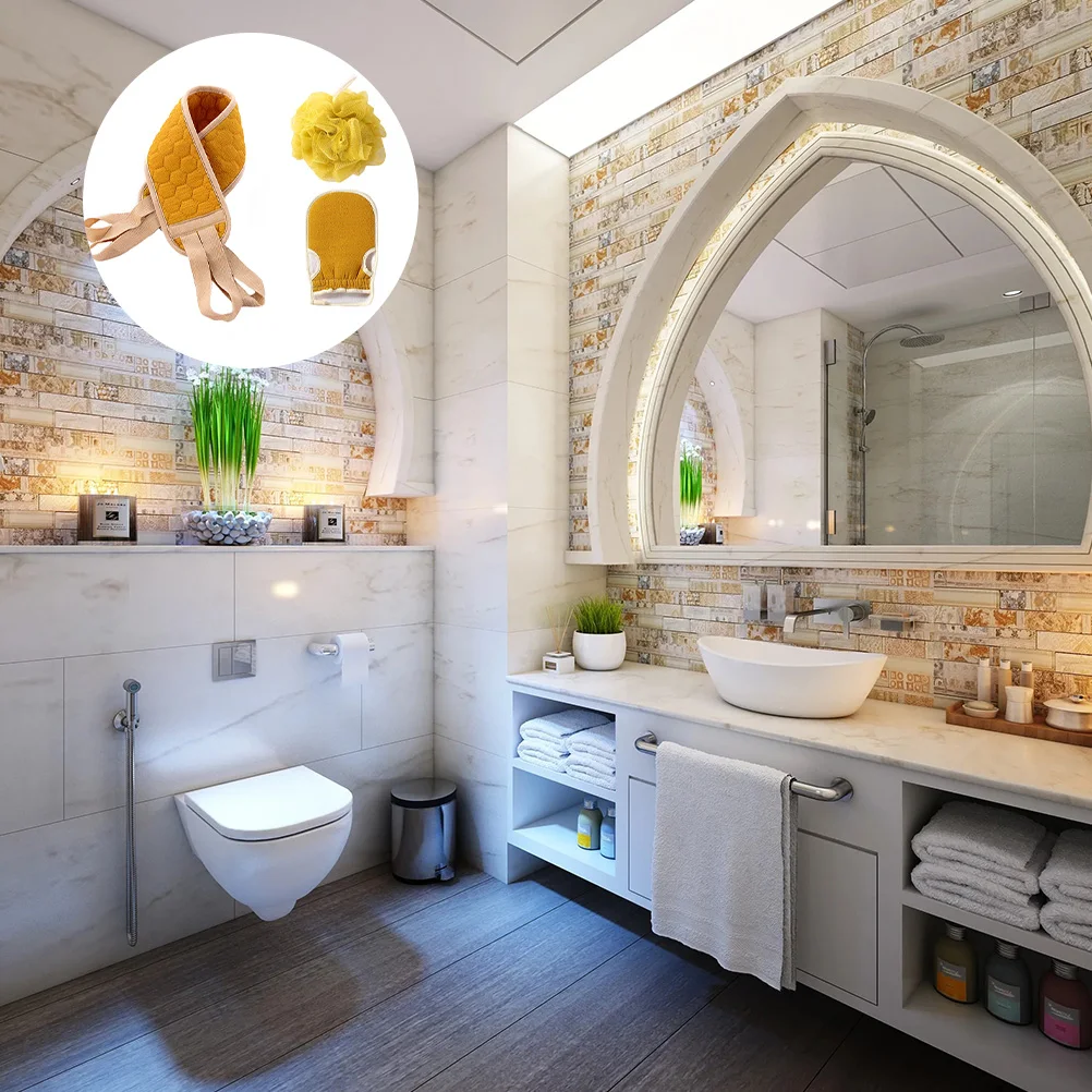 

3 pcs Bath Towel Set Premium Long Back Scrubber For Deep Cleaning Body Exfoliation Portable Shower Sponge For Men Women