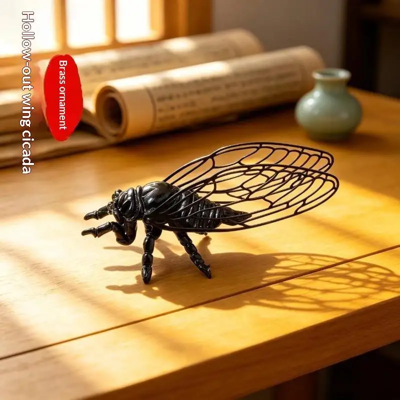 Exquisite Cicada Figurine Hollowed-out Retro Vintage Insect Sculpture Anti-rust Durable Alloy Animal Statue Home Office Decor