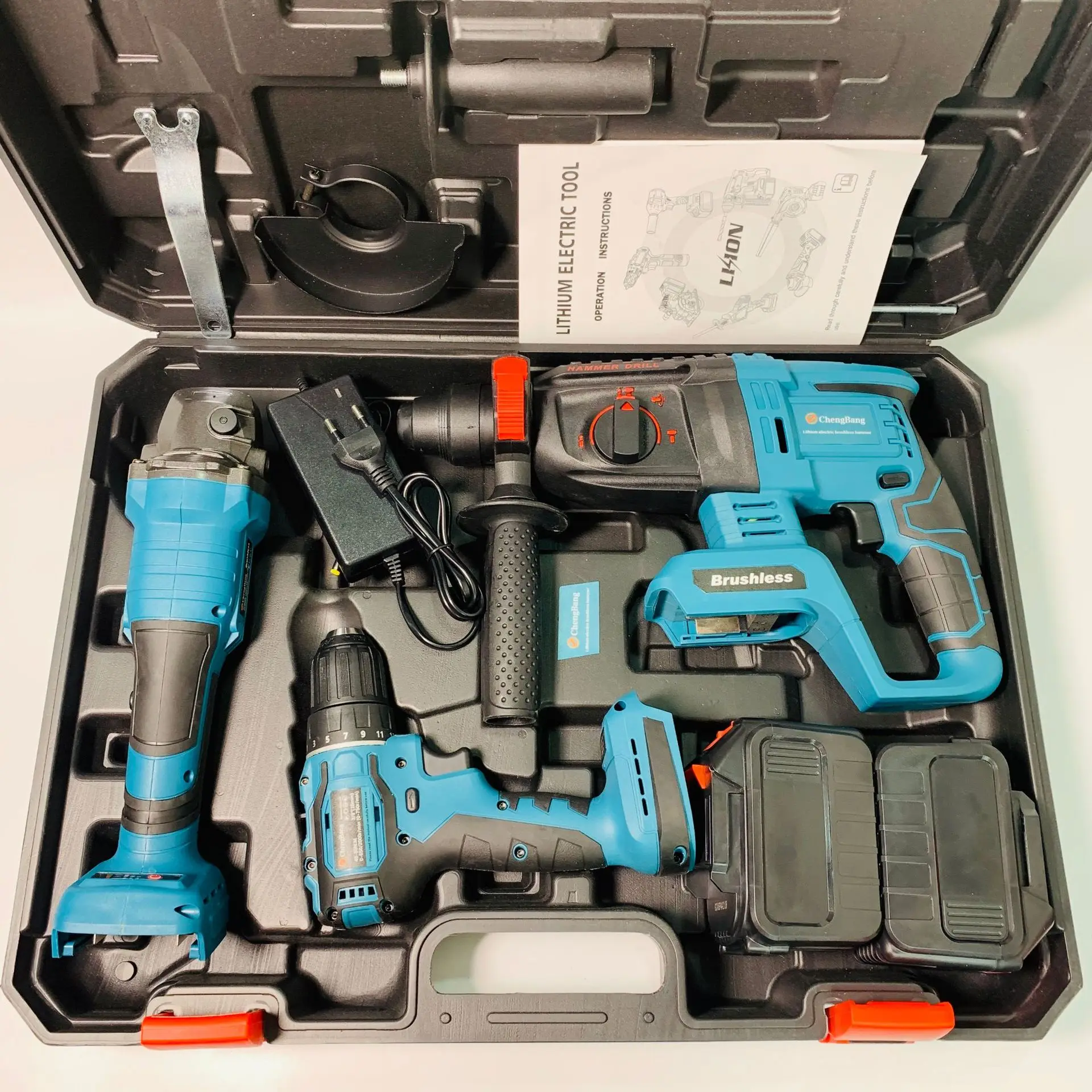 Lithium brushless electric tool set 3 piece 125mm Angle grinder, electric drill and hammer) makita battery Keuhz