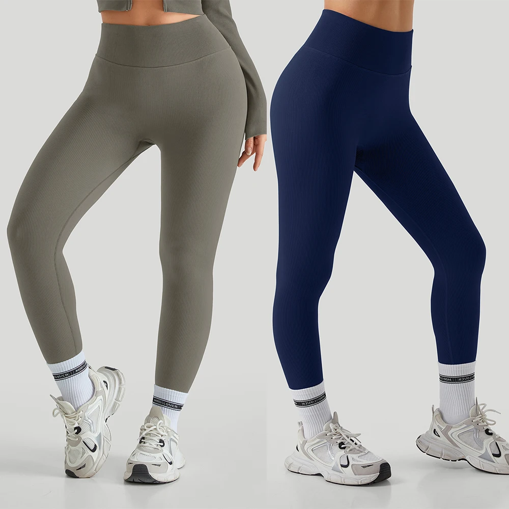 2 Pack Yoga Pants Women Slim Hip Lift High Waist Ribbed  Yoga Leggings Workout Running Fitness Pants Gym Leggings Femme