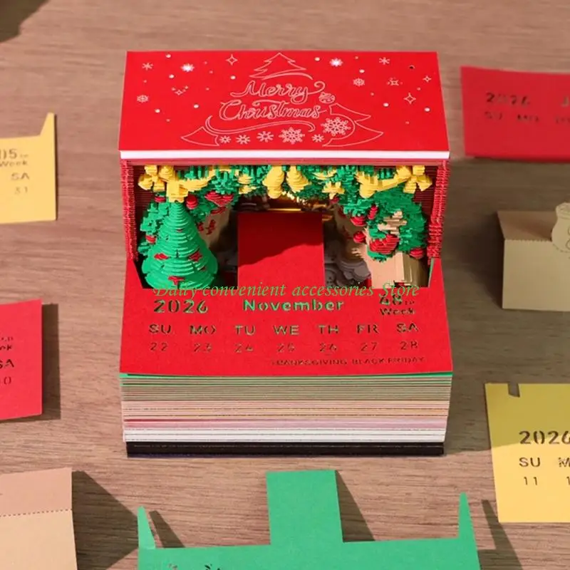 97QB ธีมคริสต์มาสปี 2026 ฉีกปฏิทินศิลปะกระดาษรีไซเคิลการออกแบบเรืองแสง 3 มิติ