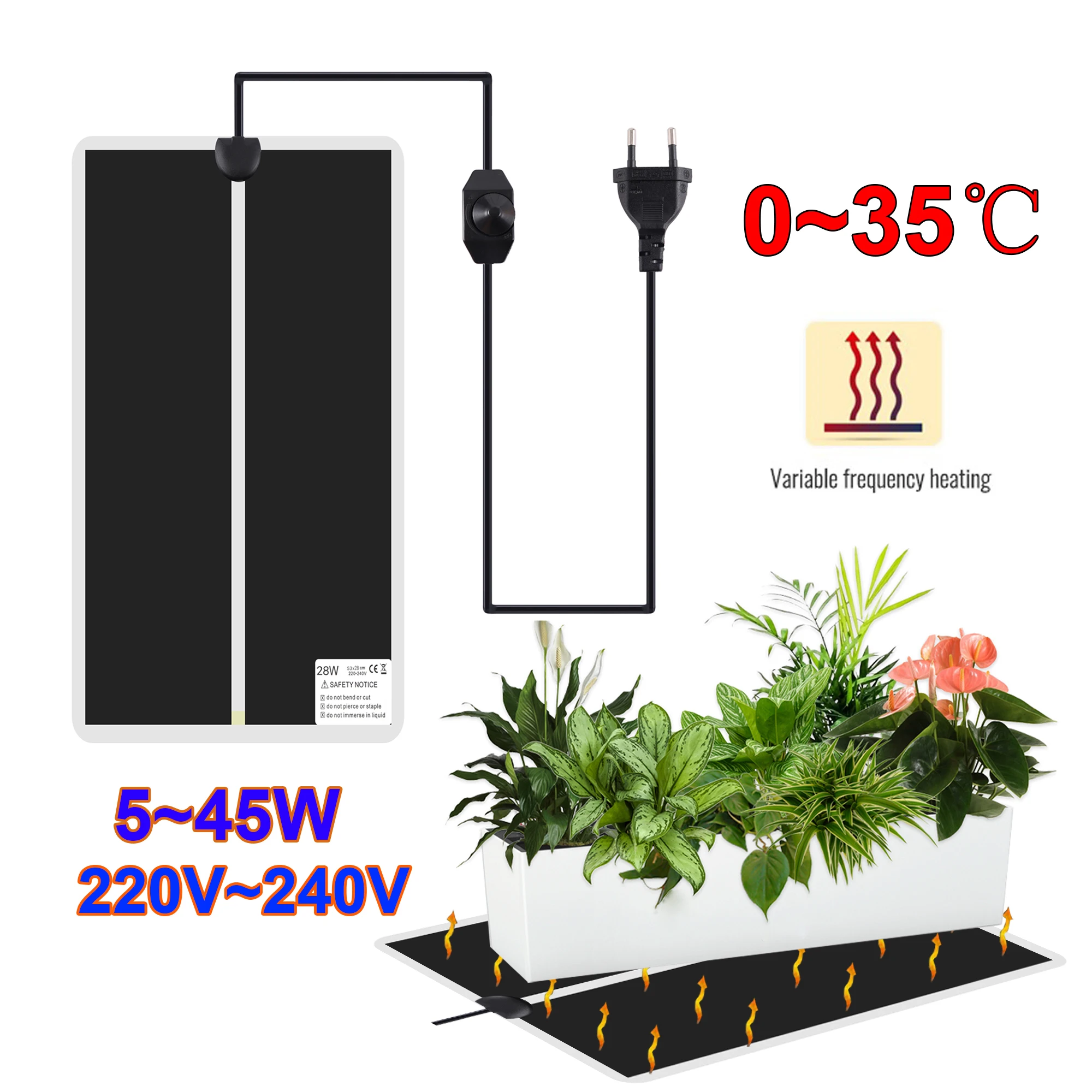 Tapete de calor para mudas, 5 ~ 45w, 220v ~ 240v, germinação de sementes de plantas, almofada quente, planta, flor, vegetais, inverno, anti-frio, tapete de calor