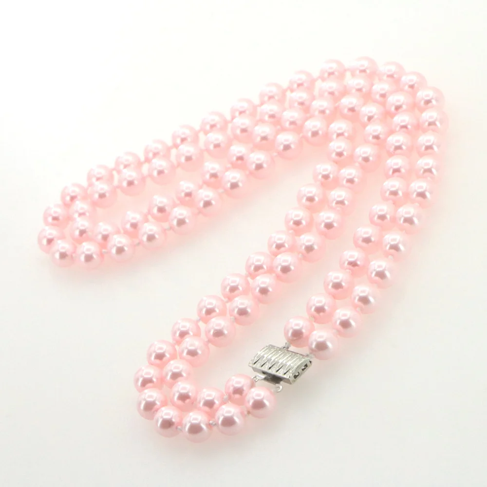 New Women Fashion 2 Rows 8mm Pink South Sea Shell Pearl Necklace Bacelet Earrings Set AAA Grade Wholesale And Retail