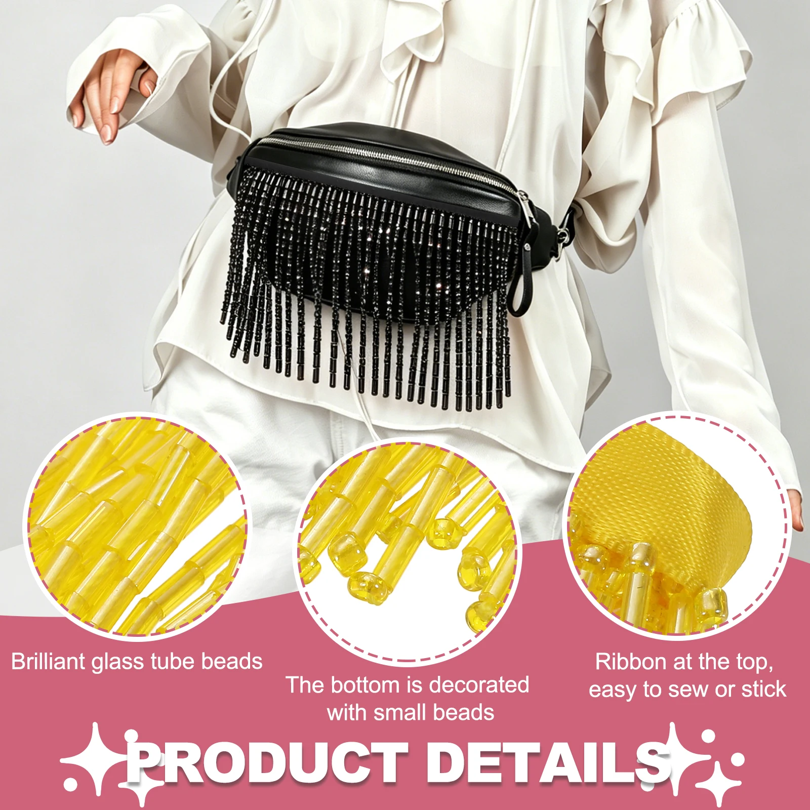 ริบบิ้นประดับพู่ลูกปัดแก้วขนาด - Beaded Trim Fringe บทวิจารณ์และราคา