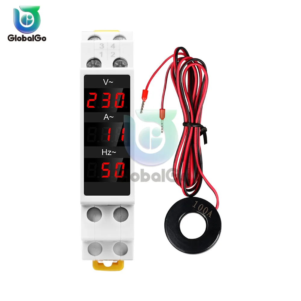 Din Rail Single Phase Digital Voltag Current Herz Meter LED Ammeter Voltmeter Volt Tester AC80-500V 1-100A 0-99Hz