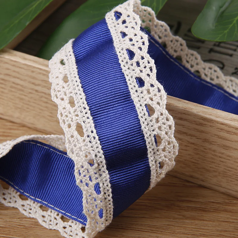40MM Satin Grogsrian Ribbon With Lace Beige Sided Handmade DIY Bow Hair Accessories Lolita Clothing Shoes Hats Accessories Trim