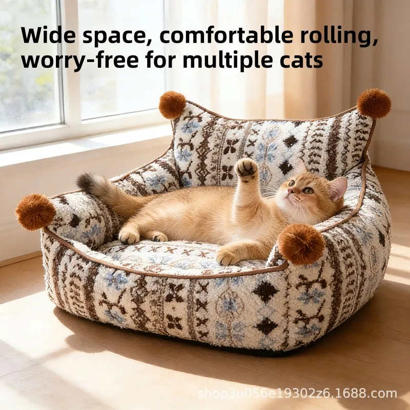 Christmas fleece pet bed for dogs, suitable for all seasons, removable and washable pet sofa bed, warm winter cat bed