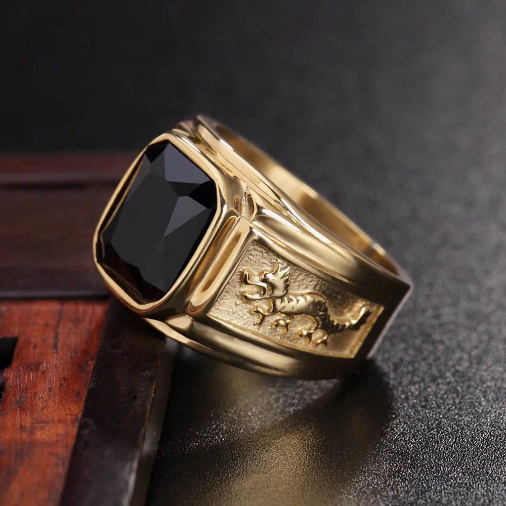 Punk Hip Hop High Quality Charm Big Gemstone Ring Men Women Fashion Stainless Steel Dragon Ring Jewelry Dropshipping Wholesale