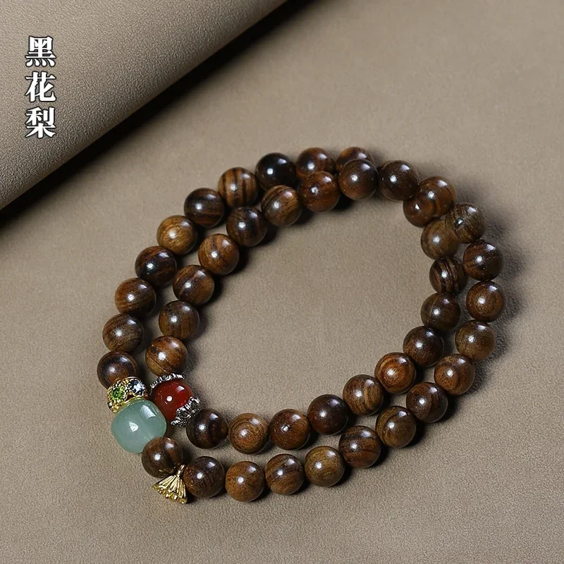 

Black Huali 8mm Double Circle Bracelet Female Dongling Jade Lotus Pendant Vintage Hand String Couple Buddha Beads Play Jewelry