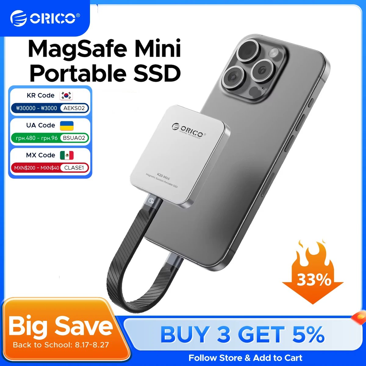 

ORICO Mini Magnetic External SSD 1TB Portable Storage for iPhone 15/16 Pro Max 2000MB/s USB-C 4K ProRes HDR Video Recording