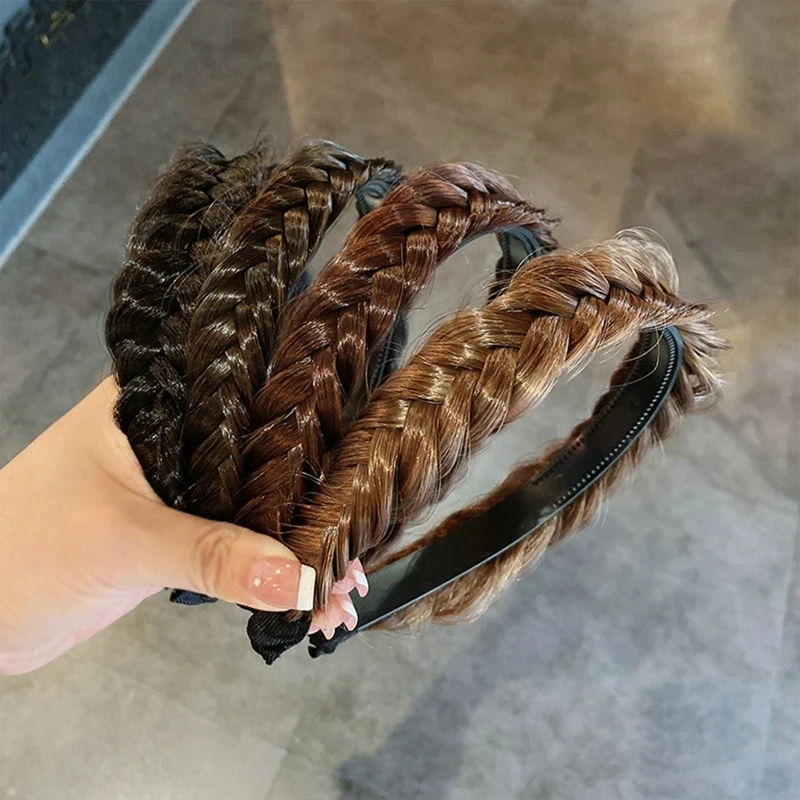 Leniwa peruka Twist opaski dla kobiet szerokie warkocze Fishbone opaski do włosów ręcznie robione Retro obręcz na głowę stylizacja włosów akcesoria nakrycia głowy