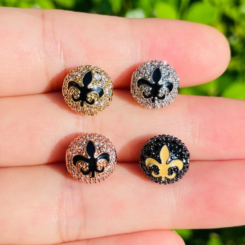 10pcs 10mm Enamel Fleur De Lis Round Ball Spacers Beads for Women Bracelets Necklace Making Louisiana Inspired Jewelry Accessory