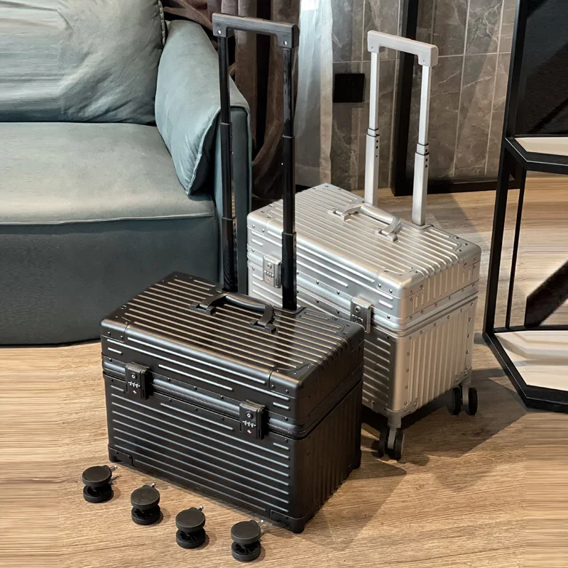 All-aluminum magnesium alloy suitcase Women's upper flip cover photography case Small boarding case 20 inches
