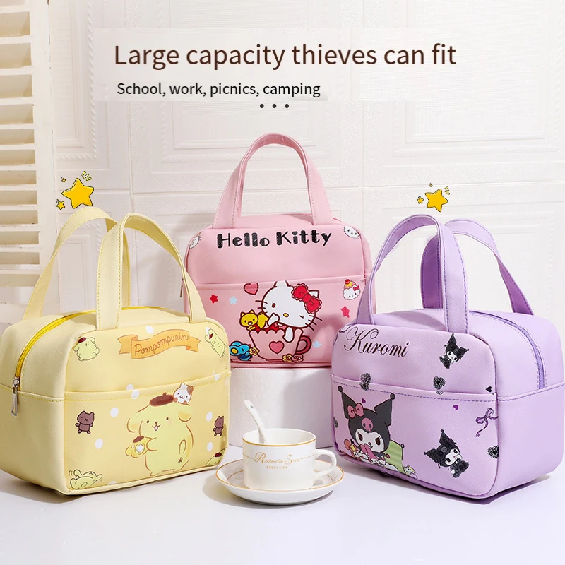 

Косметичка Sanrios из искусственной кожи, детская портативная изоляционная сумка, студенческая сумка для риса, бенто, сумка для обеда, сохраняющая тепло, утолщенная, водонепроницаемая